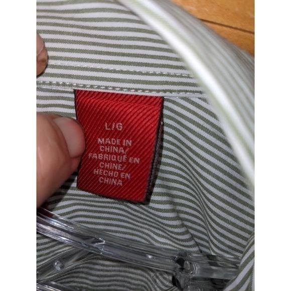 IZOD 100% cotton men size L green striped long sleeve button down collared shirt - Picture 4 of 4